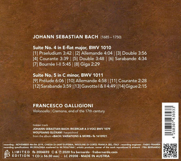 Johann Sebastian Bach, Francesco Galligioni : A Violoncello Senza Basso, Chapter 2 (CD, Album, Ltd)