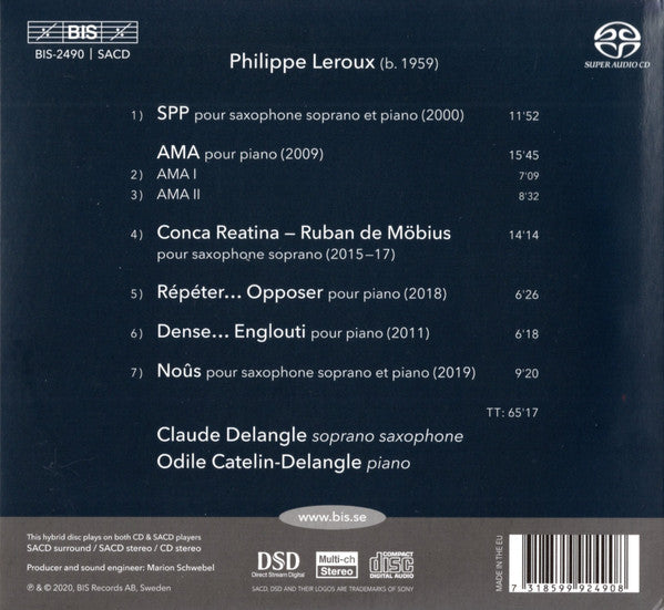 Philippe Leroux, Claude Delangle, Odile Delangle : Noûs: Claude And Odile Delangle Perform Philippe Leroux (SACD, Hybrid, Album)