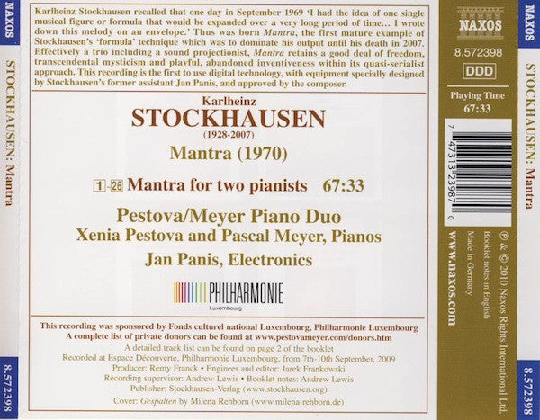 Karlheinz Stockhausen, Pestova/Meyer Piano Duo, Jan Panis : Mantra (CD, Album)