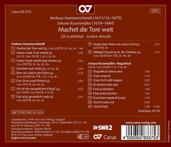 Andreas Hammerschmidt - Gli Scarlattisti • Jochen Arnold : Machet Die Tore Weit  (CD)