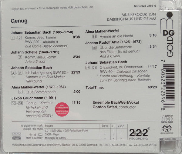 Ensemble BachWerkVokal : Genug (SACD, Multichannel)