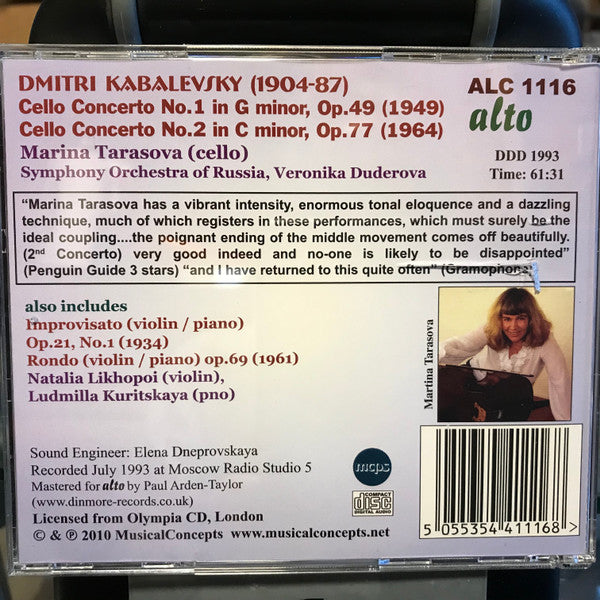 Dmitry Kabalevsky - Marina Tarasova, The Symphony Orchestra Of Russia, Veronica Dudarova : Cello Concertos For Cello No 1 & No. 2  (CD, Album)