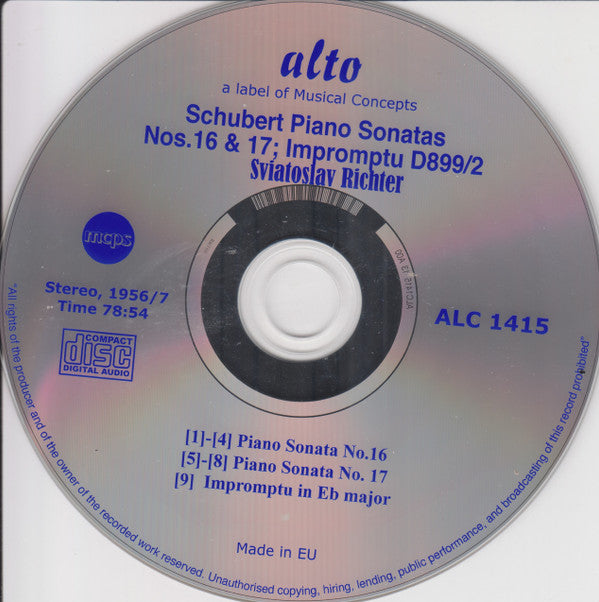 Franz Schubert, Sviatoslav Richter : Piano Sonatas Nos.16 & 17: D845, 850, Impromptu D899/2  (CD)