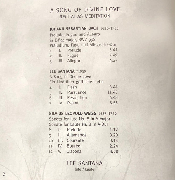 Johann Sebastian Bach, Lee Santana, Sylvius Leopold Weiss - Lee Santana : A Song Of Divine Love (CD, Album)