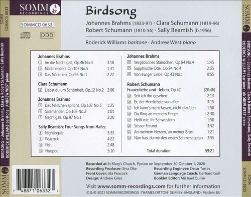 Roderick Williams (3), Andrew West, Johannes Brahms / Robert Schumann / Sally Beamish : Birdsong (Lieder / Four Songs From Hafez) (CD, Album)