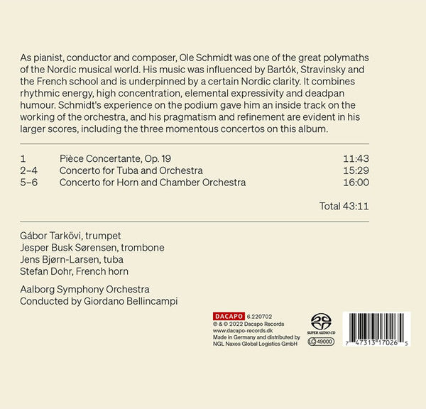 Ole Schmidt, Aalborg Symfoniorkester, Giordano Bellincampi, Gábor Tarkövi, Jesper Busk Sørensen, Jens Bjørn-Larsen, Stefan Dohr : Brass Concertos (SACD)