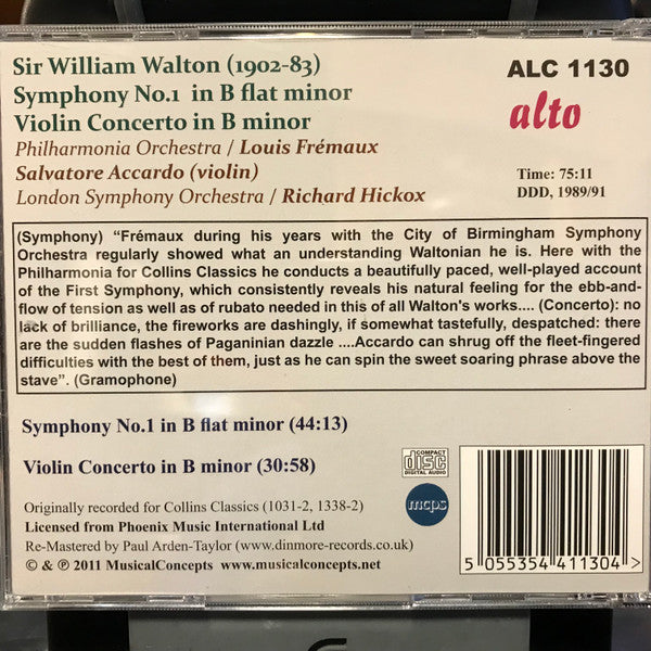 Salvatore Accardo, Philharmonia Orchestra, Louis Frémaux, London Symphony Orchestra, Richard Hickox, Sir William Walton : Symphony No. 1, Violin Concerto (CD, Album)