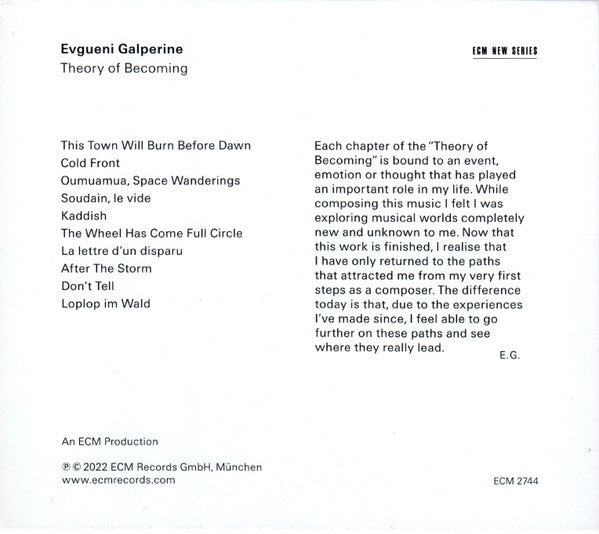 Evgueni Galperine : Theory Of Becoming (CD, Album)