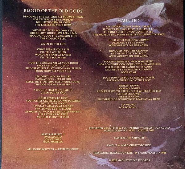 Restless Spirit (2) : Blood Of The Old Gods (LP, Album, Ltd, RE, Blu)