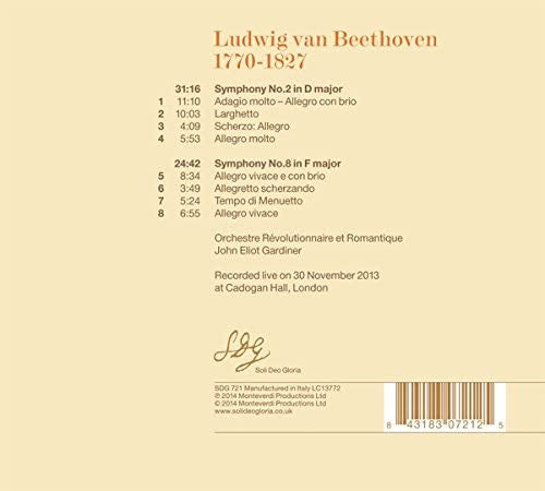 Ludwig van Beethoven, Orchestre Révolutionnaire Et Romantique / John Eliot Gardiner : Symphonies 2&8 (CD, Album, Liv)