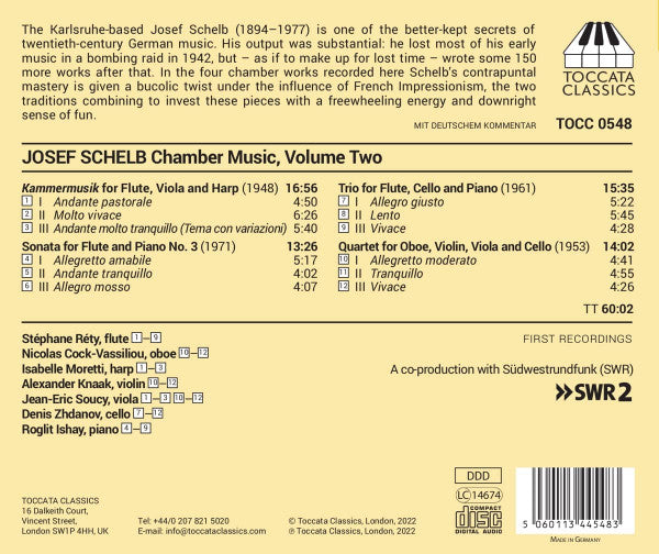 Josef Schelb - Stéphane Réty, Nicolás Cock-Vassiliou, Isabelle Moretti, Alexander Knaak, Jean-Eric Soucy, Denis Zhdanov (2), Roglit Ishay : Chamber Music, Volume Two (CD, Album)