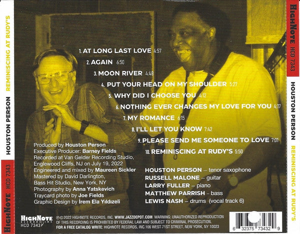 Houston Person : Reminiscing At Rudy's (CD, Album)