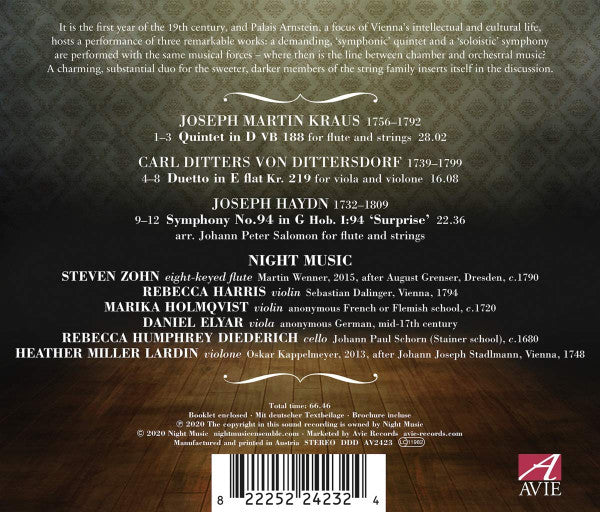 Joseph Haydn, Joseph Martin Kraus, Carl Ditters von Dittersdorf, Night Music (3) : Music For A Viennese Salon (CD, Album)