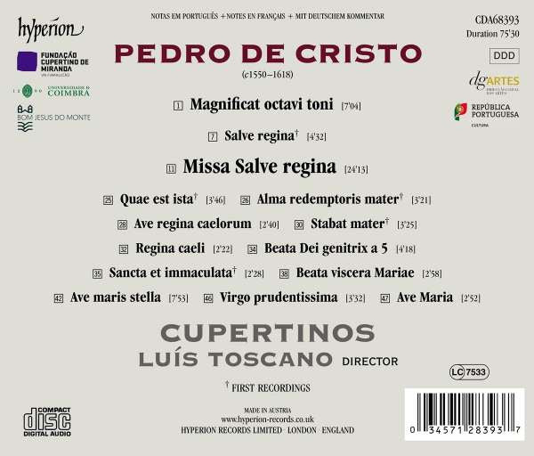 Pedro De Cristo – Cupertinos, Luis Toscano : Magnificat -  Marian Antiphons & Missa Salve Regina (CD)