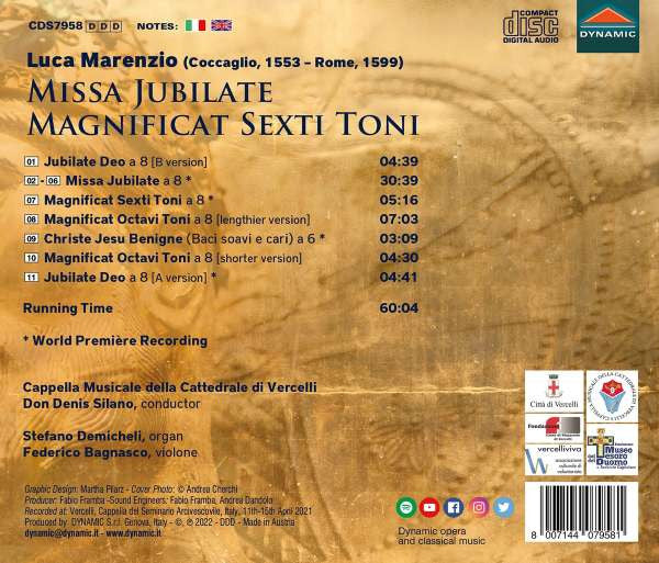 Luca Marenzio – Cappella Musicale della Cattedrale di Vercelli, Denis Silano : Missa Jubilate / Magnificat Sexti Toni (CD)