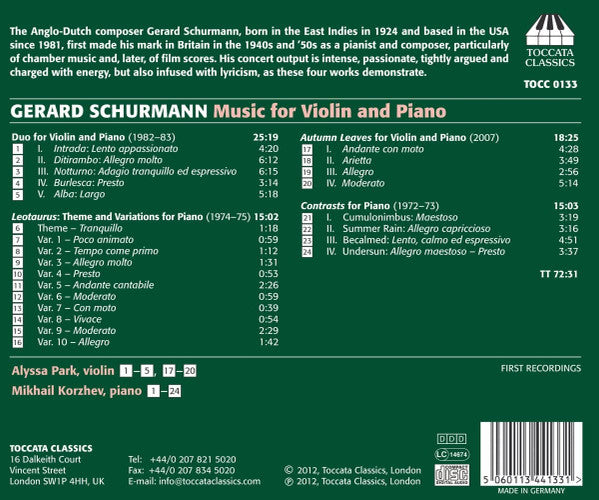 Gerard Schurmann - Alyssa Park, Mikhail Korzhev : Music For Violin And Piano (CD, Album)