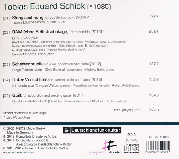 Tobias Eduard Schick - El Perro Andaluz · Lennart Dohms · Diego Ramos (5) · Olivia Steimel · Michiko Saiki · Trio Sostenuto · Duo Steimel-Mücksch : Chamber Music (CD, Album)