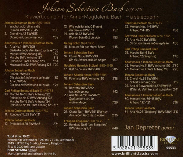Johann Sebastian Bach, Jan Depreter : Klavierbüchlein Für Anna-Magdalena Bach 1725 (CD, Album)