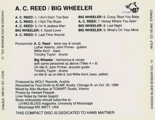 A.C. Reed / Golden "Big" Wheeler : Chicago Blues Session Volume 14 (CD, Album)