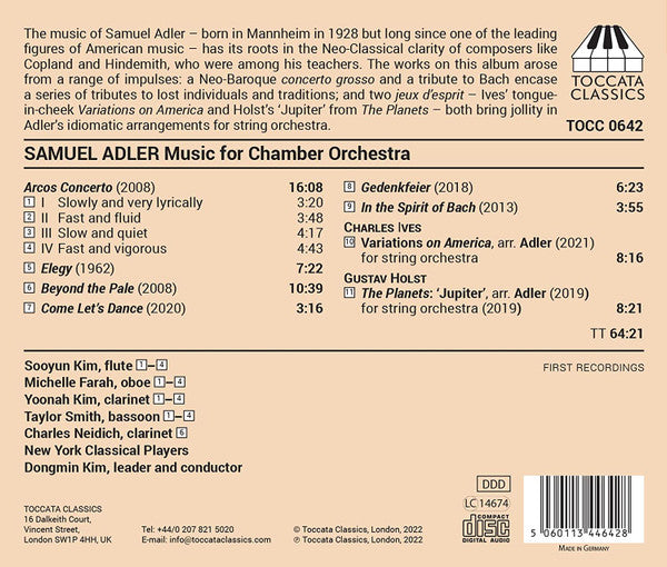 Samuel Adler - Sooyun Kim, Michelle Farah, Yoonah Kim (2), Taylor Smith (16), Charles Neidich, New York Classical Players, Dongmin Kim : Music For Chamber Orchestra (CD, Album)