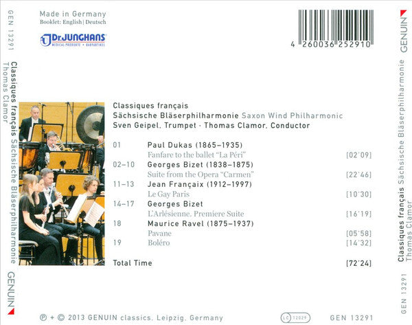 Sächsische Bläserphilharmonie, Thomas Clamor : Classiques Français: Works By Paul Dukas, Georges Bizet, Jean Françaix And Maurice Ravel (CD, Album)