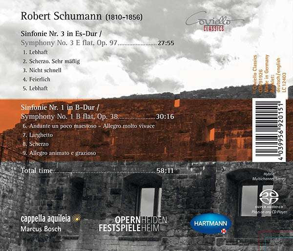 Robert Schumann, cappella aquileia, Marcus R. Bosch : Symphonies No. 3 & 1 (SACD, Hybrid, Multichannel, Album)