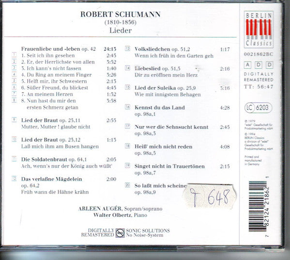 Arleen Auger / Walter Olbertz - Robert Schumann : Frauenliebe Und Leben Op.42 / Lieder (CD, Album)