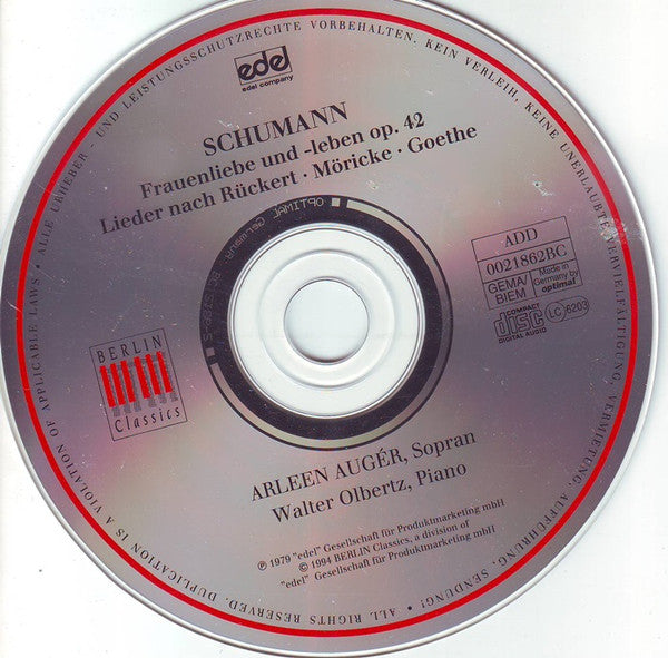 Arleen Auger / Walter Olbertz - Robert Schumann : Frauenliebe Und Leben Op.42 / Lieder (CD, Album)