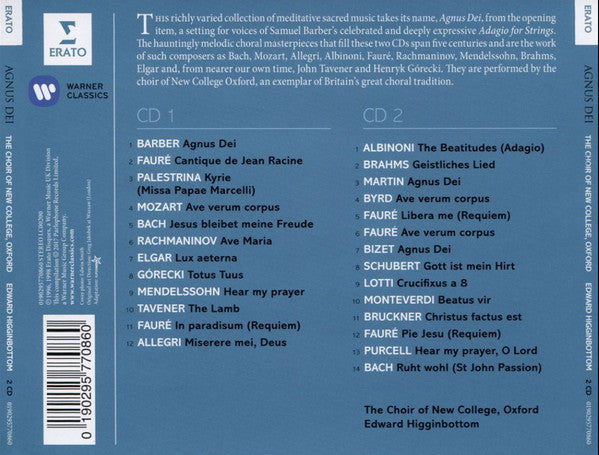 The New College Oxford Choir, Edward Higginbottom : Agnus Dei (2xCD, Comp, RE)