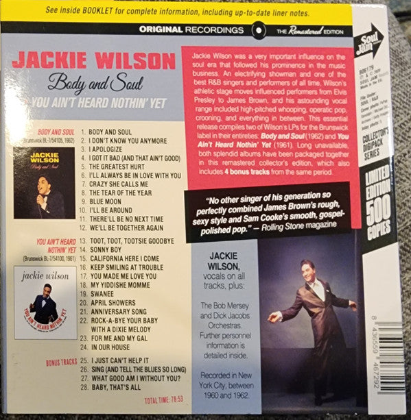 Jackie Wilson : Body and Soul/You Ain't Heard Nothin' Yet (CD, Album, Comp, Ltd, RE, Dig)