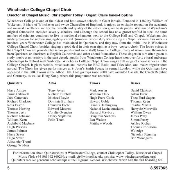 The Choir Of Winchester College Chapel, Sara Macliver, Hong Kong Philharmonic Orchestra, William Lacey (3) : Christmas With Winchester College Chapel Choir (CD)