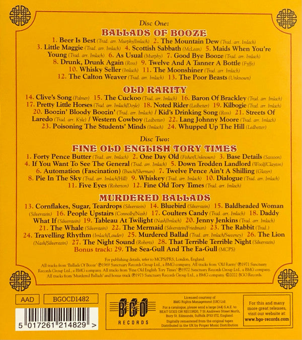 Hamish Imlach : Ballads Of Booze / Old Rarity / Fine Old English Tory Times / Murdered Ballads (2xCD, Comp, RM)