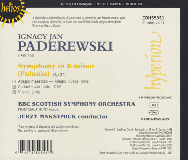 Ignacy Jan Paderewski - BBC Scottish Symphony Orchestra, Jerzy Maksymiuk : Symphony In B Minor (Polonia) (CD, Album, RE)