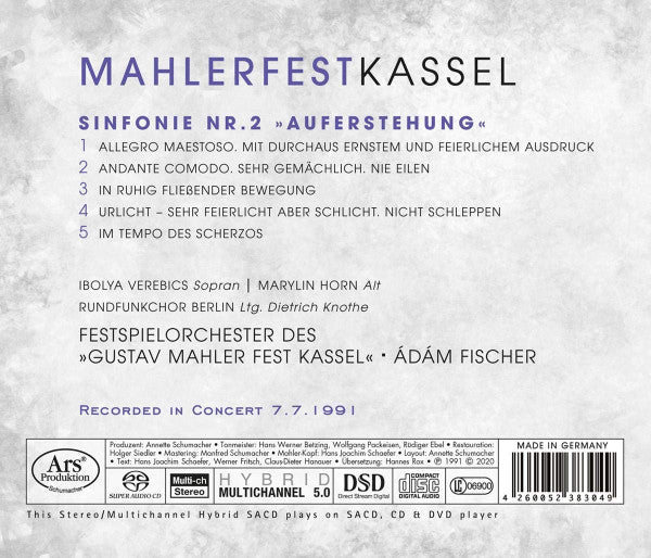 Gustav Mahler – Ibolya Verebics, Marilyn Horne, Rundfunkchor Berlin, Festspielorchester Des "Gustav Mahler Fest Kassel", Adam Fischer (2) : Mahler Fest Kassel – Sinfonie Nr. 2 (SACD, Hybrid, Multichannel, Album)