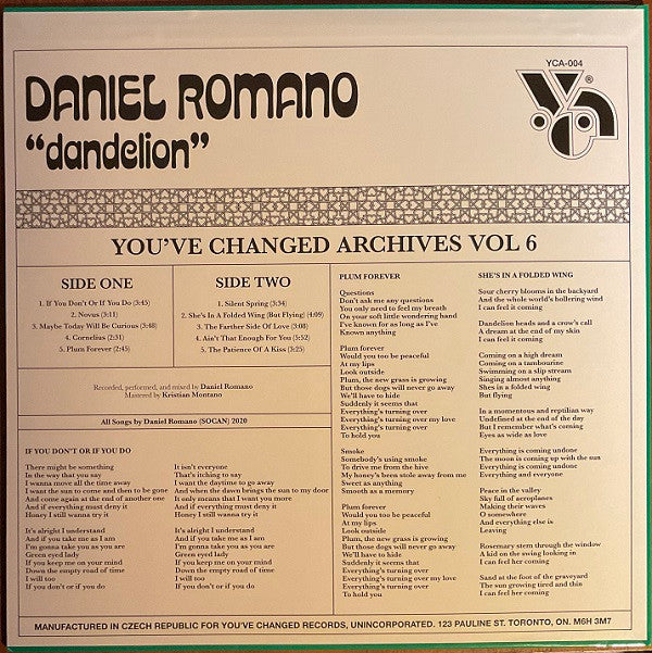 Daniel Romano : Dandelion (LP, Album, Ltd)