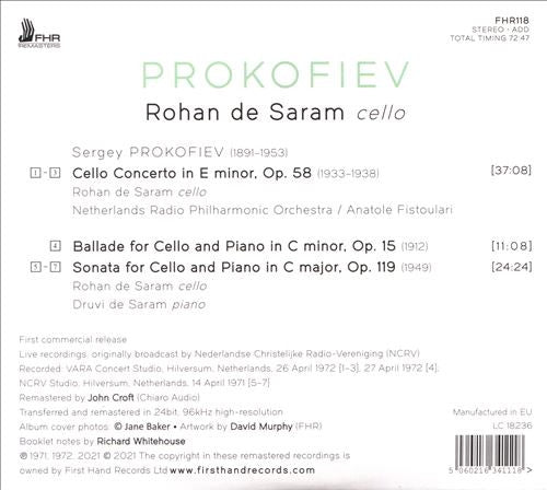 Sergei Prokofiev, Rohan de Saram, Radio Filharmonisch Orkest, Anatole Fistoulari, Druvi de Saram : Cello Concerto, Op. 58 • Ballade, Op. 15 • Cello Sonata, Op. 119 (CD, Album, RM)