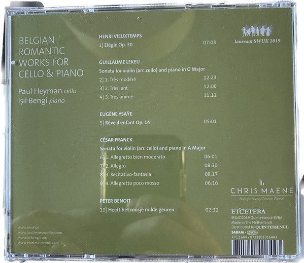 Işıl Bengi, Paul Heyman (3) : Belgian Romantic Works For Cello & Piano (CD, Album)