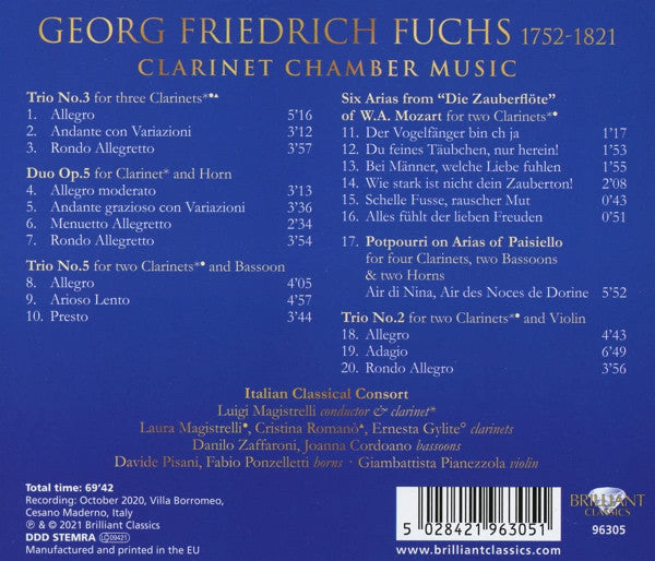 Georg Friedrich Fuchs - Italian Classical Consort, Luigi Magistrelli : Clarinet Chamber Music (CD, Album)