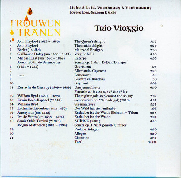 Trio Viaggio : Frouwen Tränen: Love And Loss, Esteem And Exile (CD, Album)