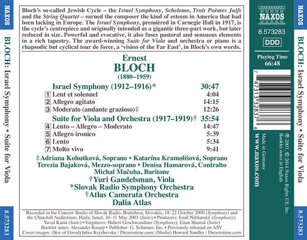 Ernest Bloch, Slovak Radio Symphony Orchestra, Atlas Camerata Orchestra, Dalia Atlas : Israel Symphony, Suite For Viola And Orchestra (CD, Album)