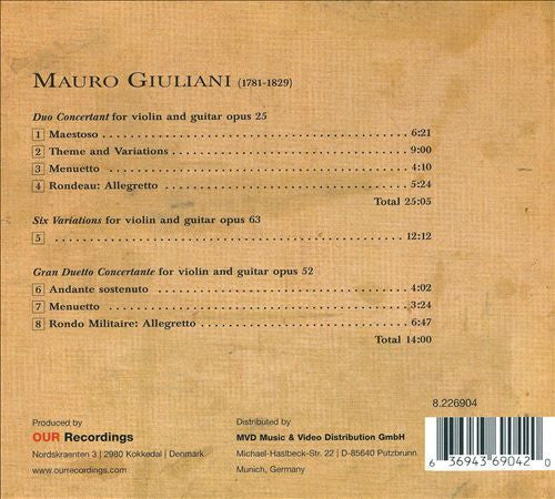 Mauro Giuliani (2), Kim Sjøgren, Lars Hannibal : Works for Violin & Guitar  (CD, Album)