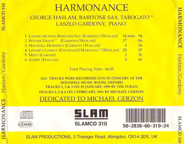 George Haslam / László Gárdonyi : Harmonance (CD, Album)
