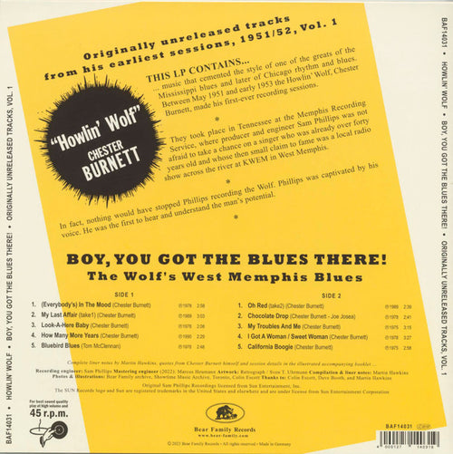 "Howlin' Wolf" Chester Burnett* Featuring Willie Johnson (4) : Boy, You Got The Blues There! Originally Unreleased Tracks, Vol.1 (10", Album)