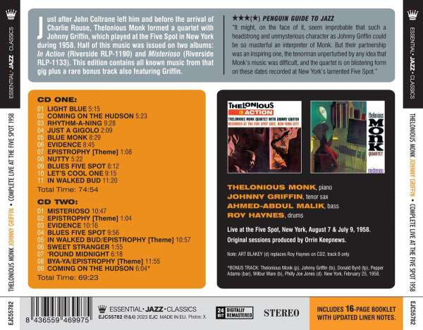 The Thelonious Monk Quartet Featuring Johnny Griffin : Complete Live At The Five Spot 1958 (2xCD, Comp, RE, RM)