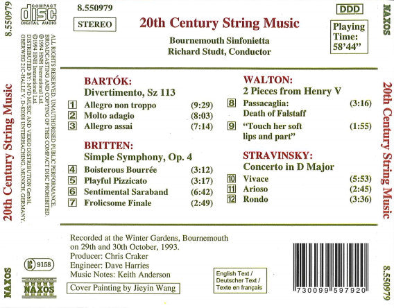 Béla Bartók • Benjamin Britten • Sir William Walton • Igor Stravinsky, Bournemouth Sinfonietta, Richard Studt : 20th Century String Music (CD, Album)