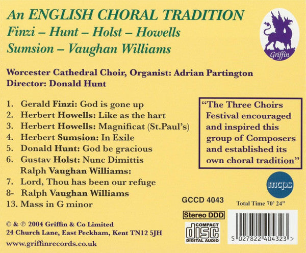 Choir Of Worcester Cathedral, Donald Hunt : An English Choral Tradition (CD, Album)