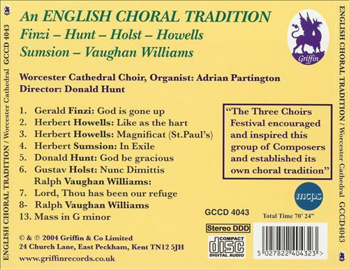 Choir Of Worcester Cathedral, Donald Hunt : An English Choral Tradition (CD, Album)