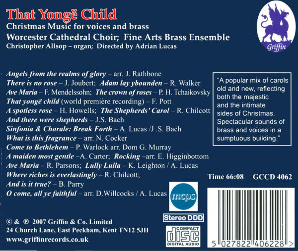 Choir Of Worcester Cathedral & The Fine Arts Brass Ensemble, Adrian Lucas : That Yongë Child (Christmas Music For Voices And Brass) (CD, Album)