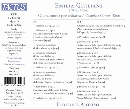 Federica Artuso, Emilia Giuliani-Guglielmi : Emilia Giuliani: Opera Omnia Per Chitarra / Complete Guitar Works (2xCD, Album)