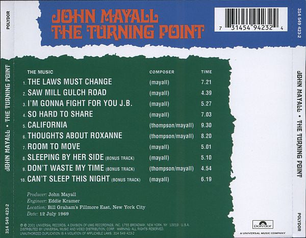 John Mayall : The Turning Point (CD, Album, RE, RM)
